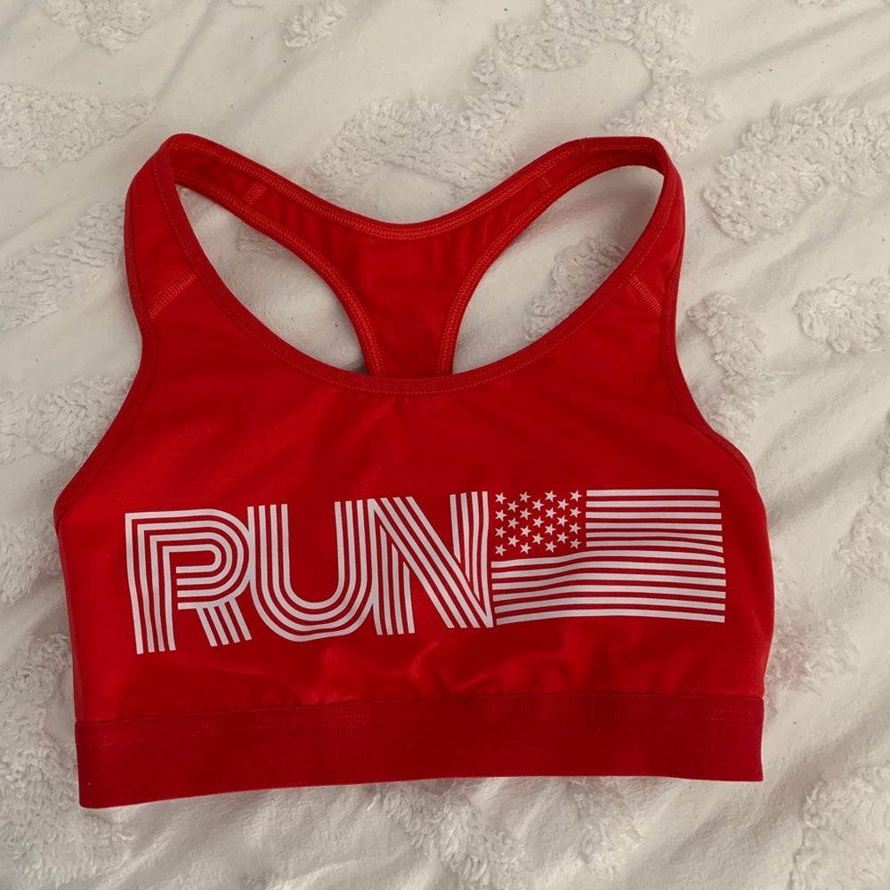 Red “RUN” sports bra